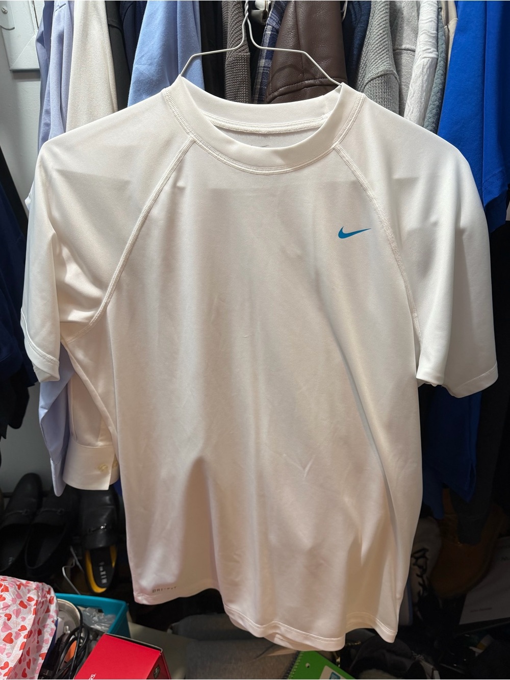 Nike White Short Sleeve Dri-Fit Tee with Blue Swoosh
